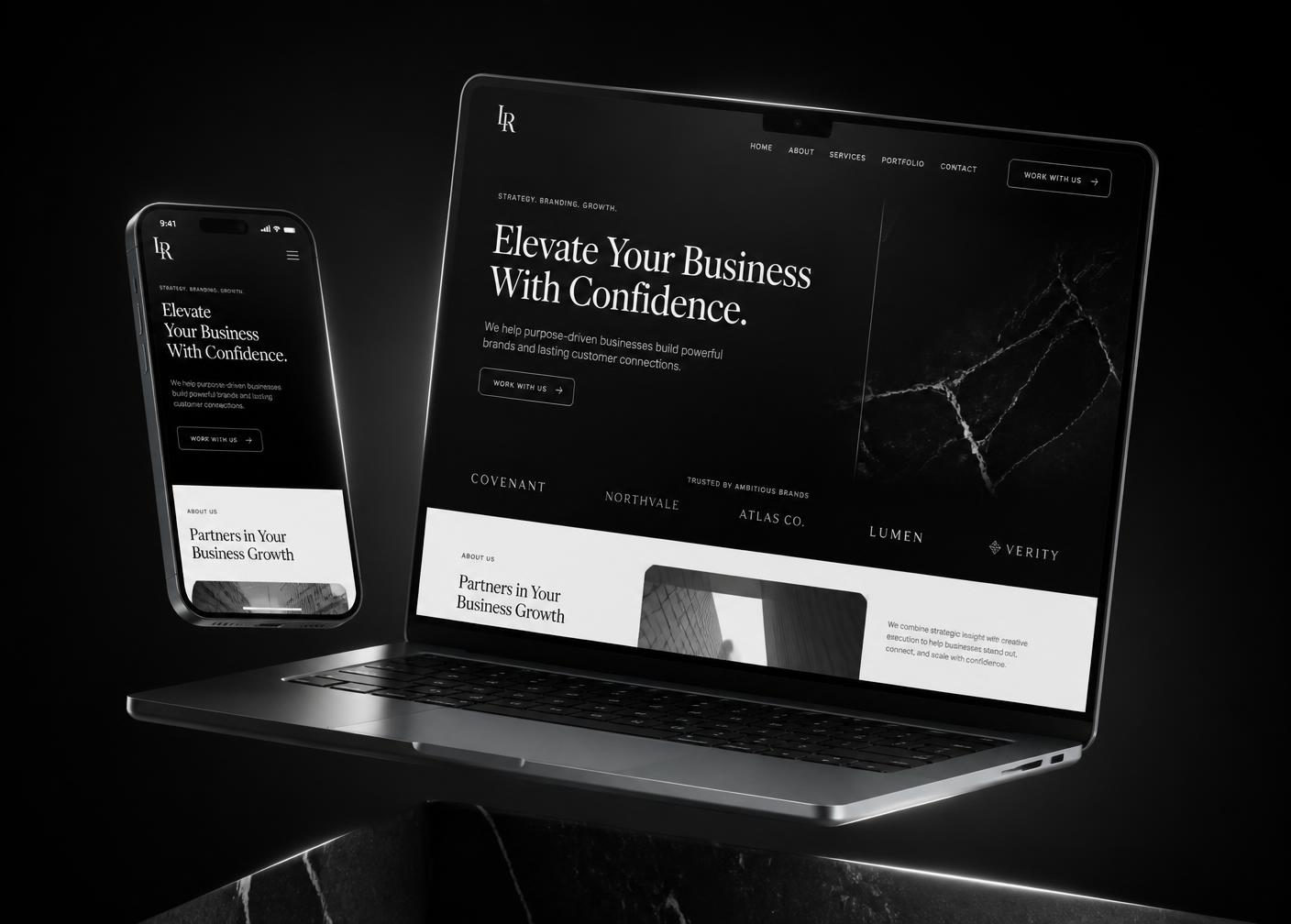 Laptop and phone displaying a professional small-business website design